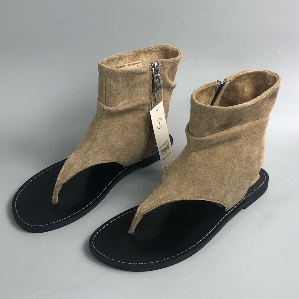 No Boundaries Tan Suede Zip-Back Thong Sandals - Picture 3 of 8